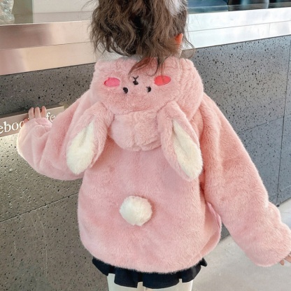 Baby Girl Cute Rabbit Padded and Thickened Cute Hooded Jacket Top