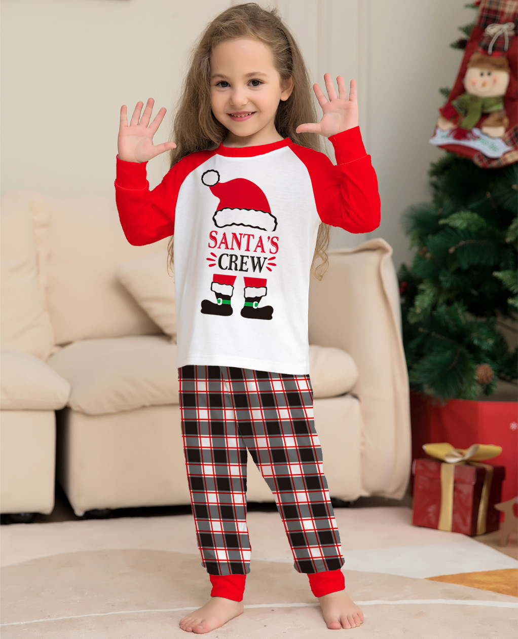 Matching Christmas Pajamas Plaid Letter Long-sleeve Pajamas Sets