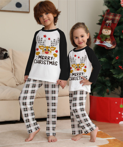 Matching Christmas Pajamas Cartoon Letter Long-sleeve Pajamas Sets