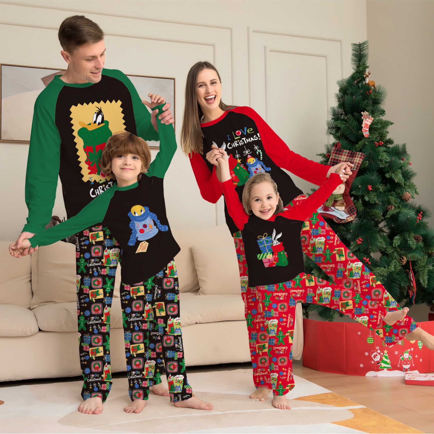Matching Christmas Pajamas Lovely Cartoon Long-sleeve Pajamas Sets
