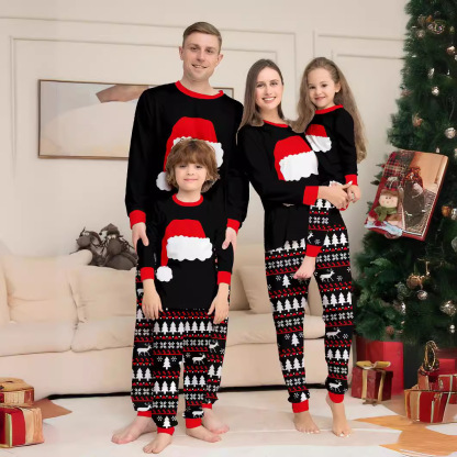 Matching Christmas Pajamas Christmas Hat Long-sleeve Pajamas Sets