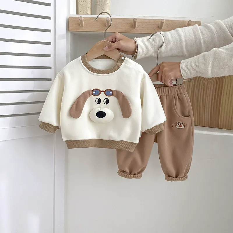 2pcs Toddlers Glasses Puppy Sweatshirt and Pants Set