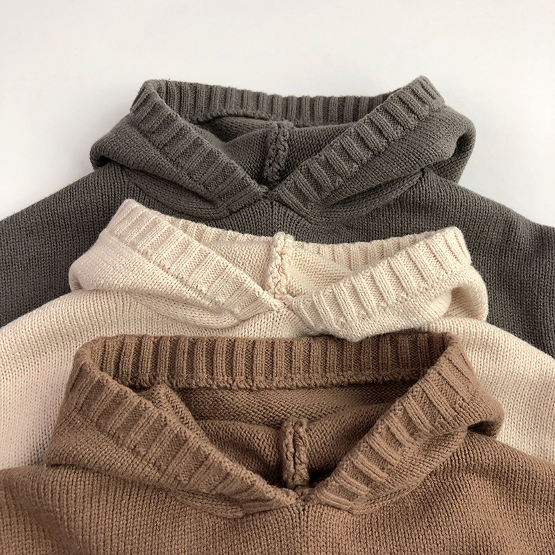 Baby Vintage Casual Even Knit Hooded Sweater