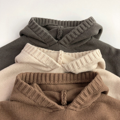 Baby Vintage Casual Even Knit Hooded Sweater