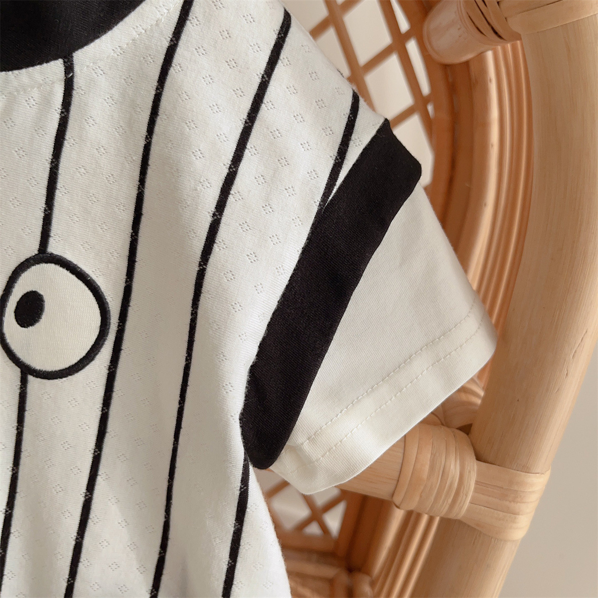 Black and White Striped Color Blocking Design Baby Romper
