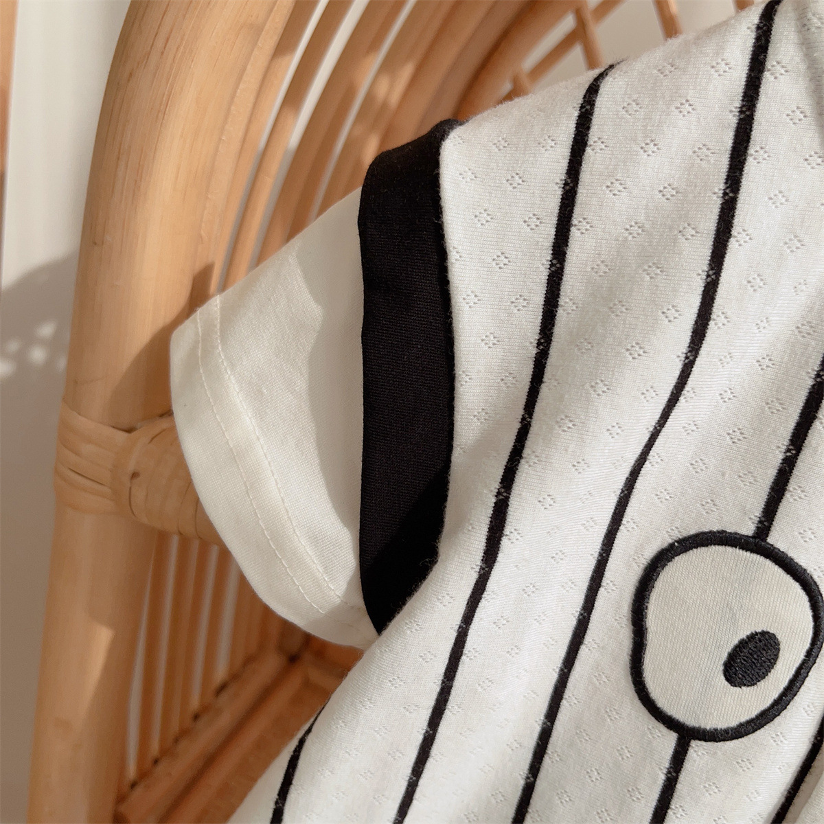 Black and White Striped Color Blocking Design Baby Romper