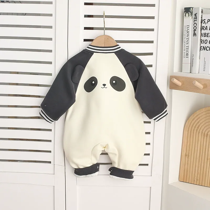 Baby Panda Embroidered Baseball Style Romper