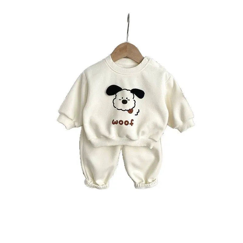 2pcs Toddlers Dog Print Sweatshirt and Pants Set