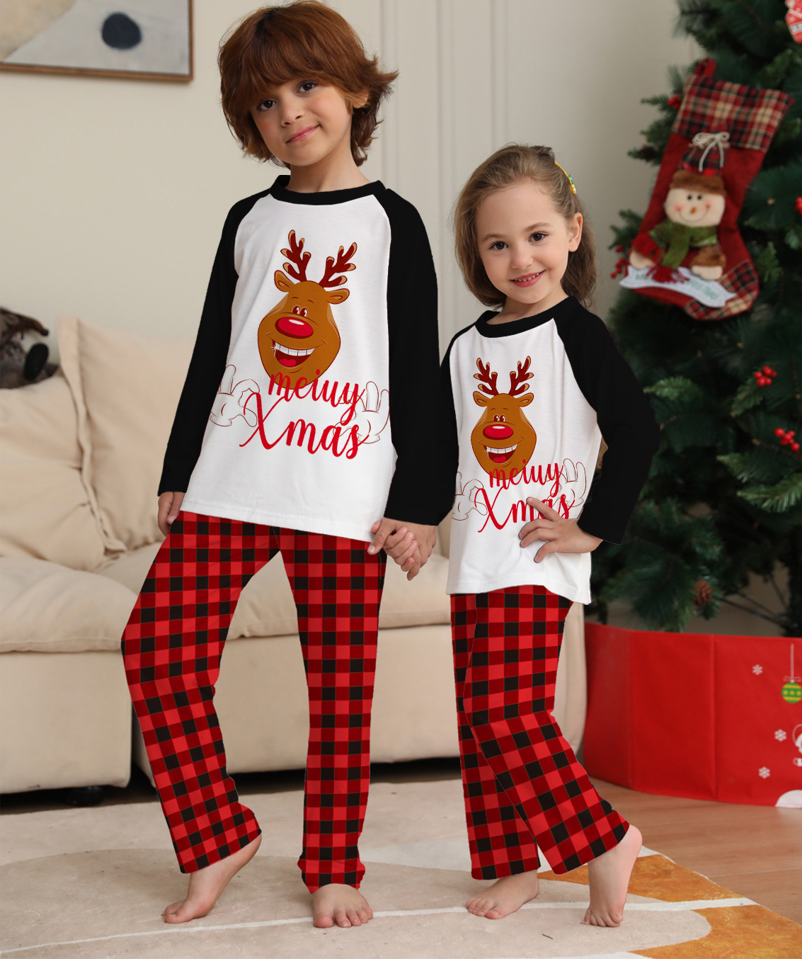 Matching Christmas Pajamas Deer Letter Long-sleeve Pajamas Sets