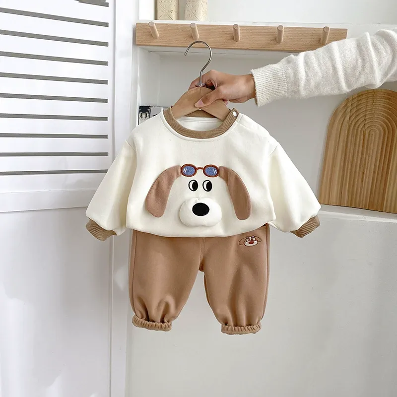 2pcs Toddlers Glasses Puppy Sweatshirt and Pants Set