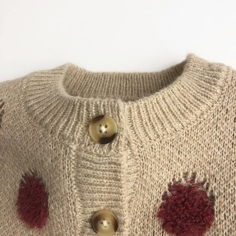 Baby Polka Dot Strawberry Jacquard Knit Cardigan