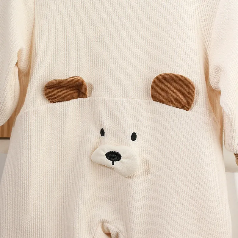 Brown Collar and "NICE" Embro idery Corduroy Romper