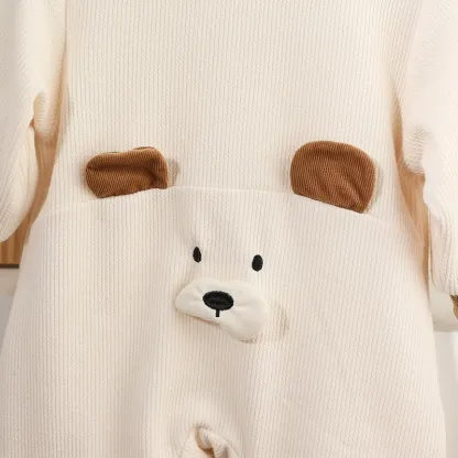 Brown Collar and "NICE" Embro idery Corduroy Romper