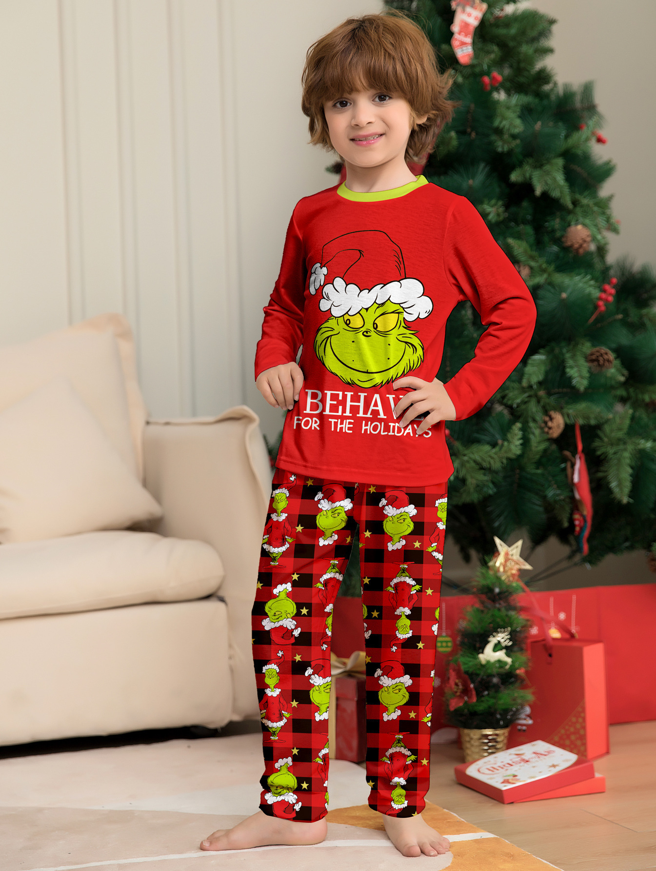 Matching Christmas Pajamas Santa Hat Print Long-sleeve Pajamas Sets