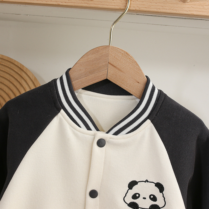 Baby Panda Embroidered Baseball Style Romper