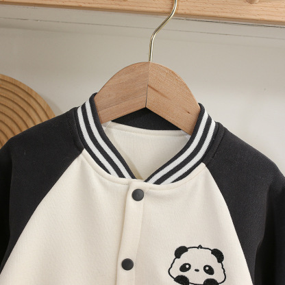 Baby Panda Embroidered Baseball Style Romper