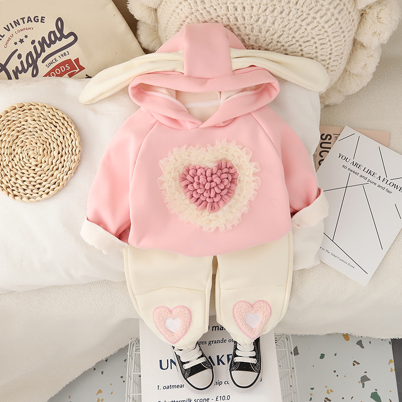 2pcs Toddler Gril Heart Top and Pant Set
