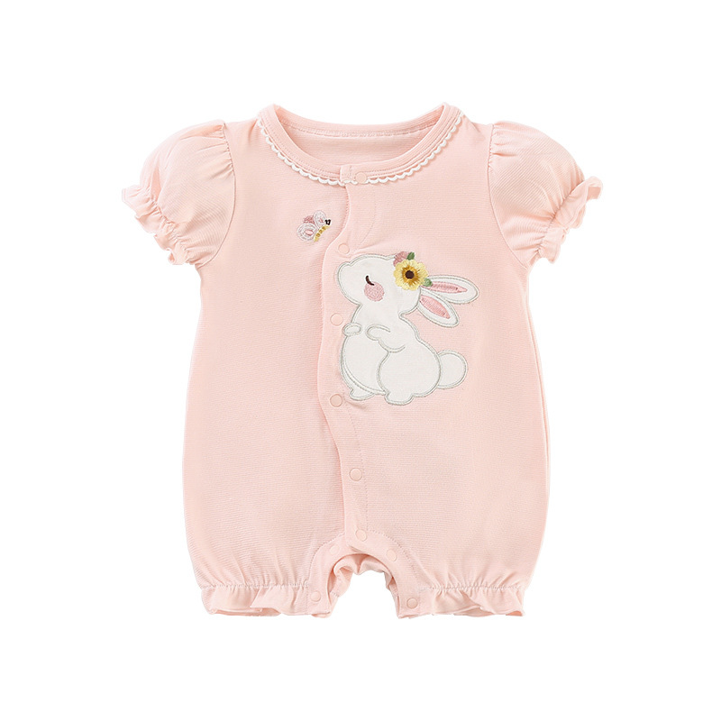 Bunny Embroidery and Ruffled Sleeves Baby Romper