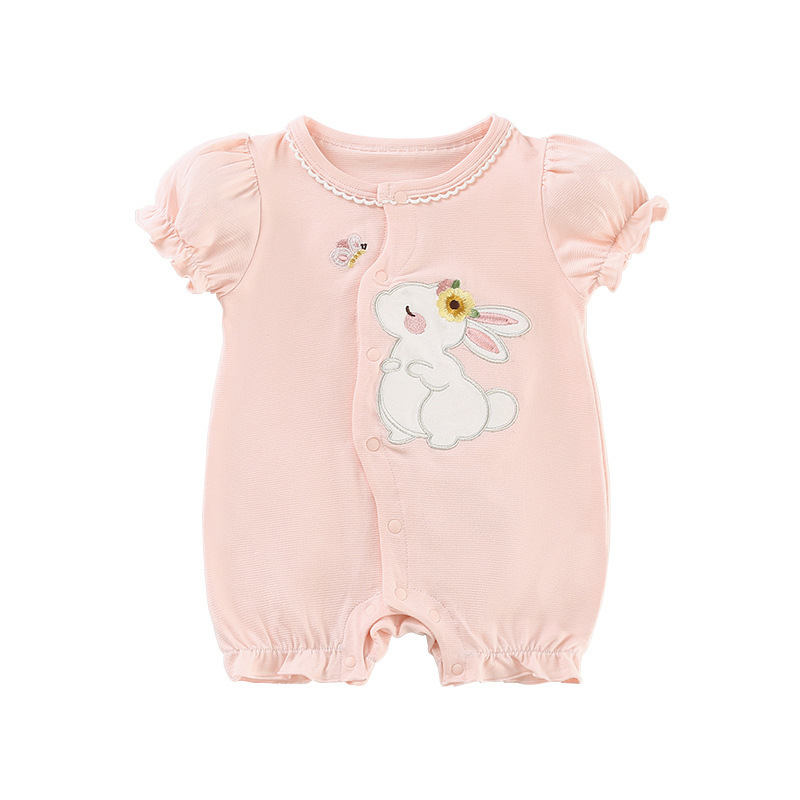Bunny Embroidery and Ruffled Sleeves Baby Romper