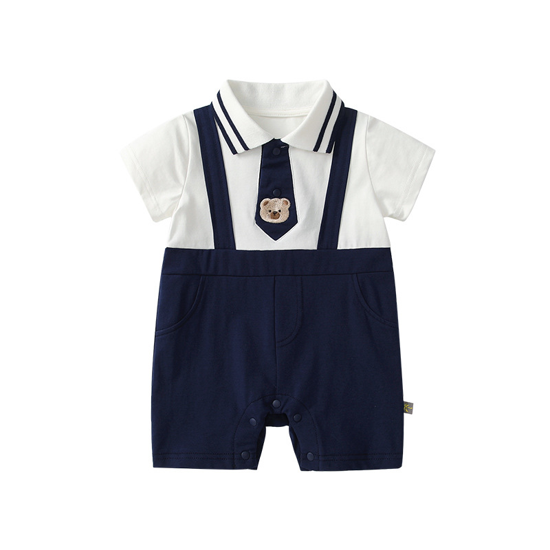Sailor Collar Suspenders and Teddy Bear Tie Baby Romper