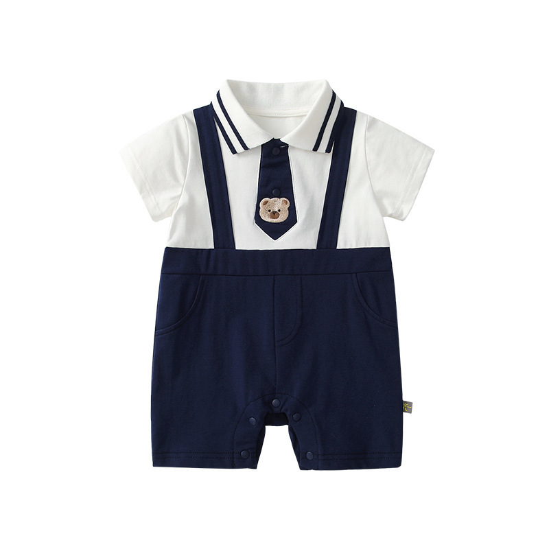 Sailor Collar Suspenders and Teddy Bear Tie Baby Romper