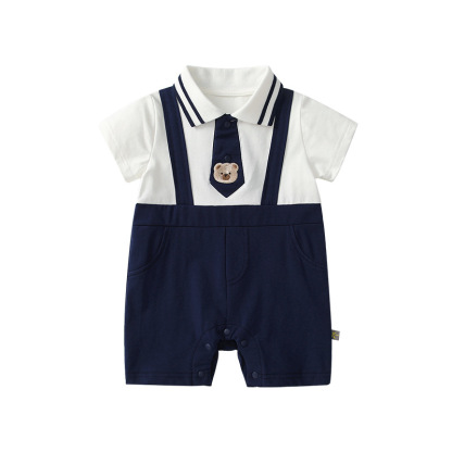 Sailor Collar Suspenders and Teddy Bear Tie Baby Romper