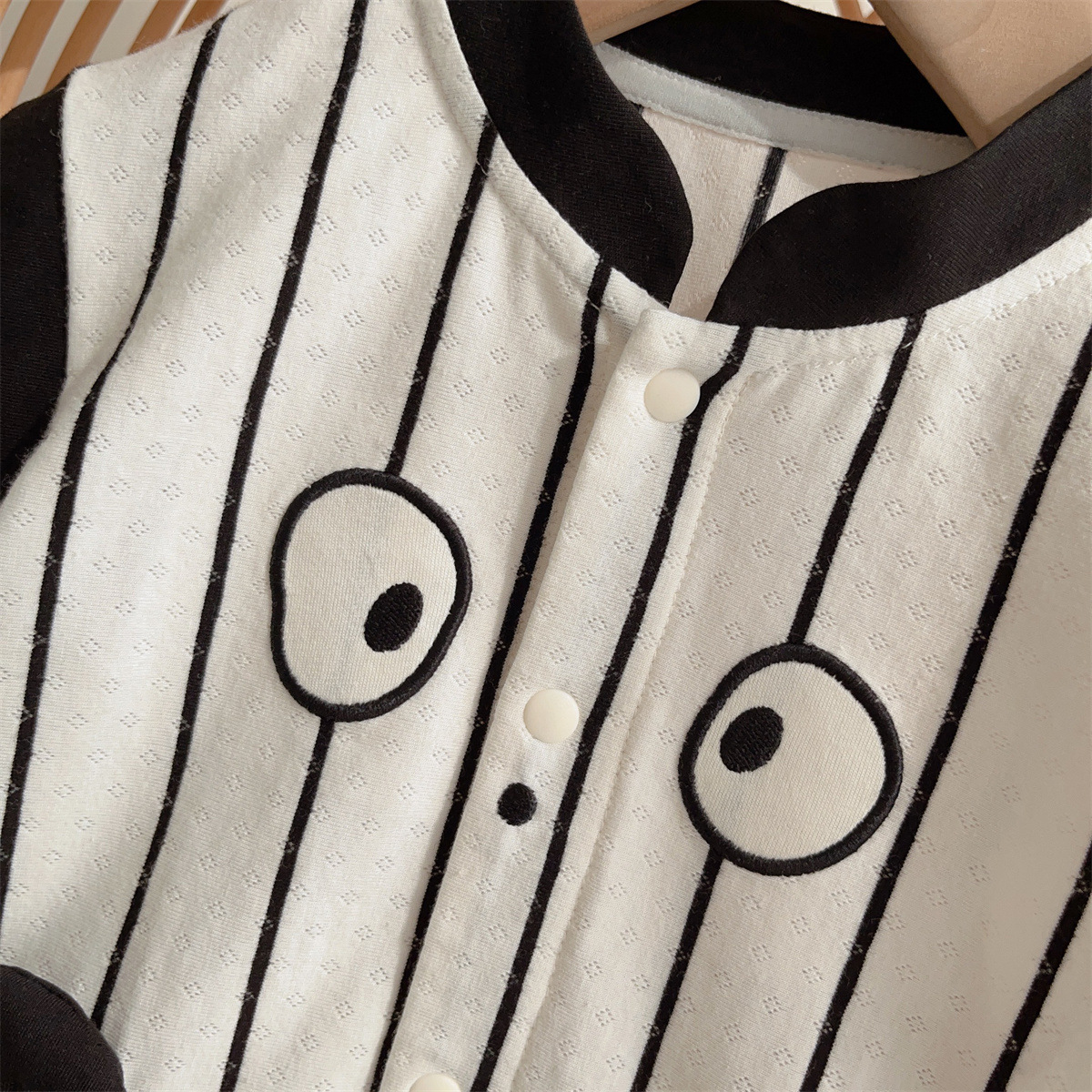 Black and White Striped Color Blocking Design Baby Romper
