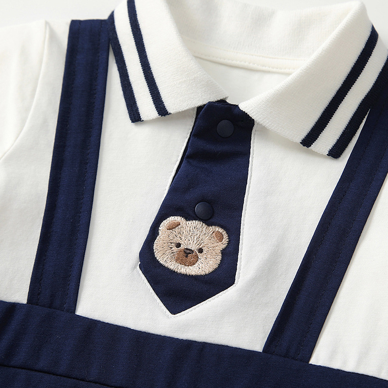 Sailor Collar Suspenders and Teddy Bear Tie Baby Romper