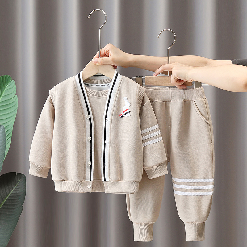 3pcs Toddler Boy Stripe Line Bunny Top and Pant Set