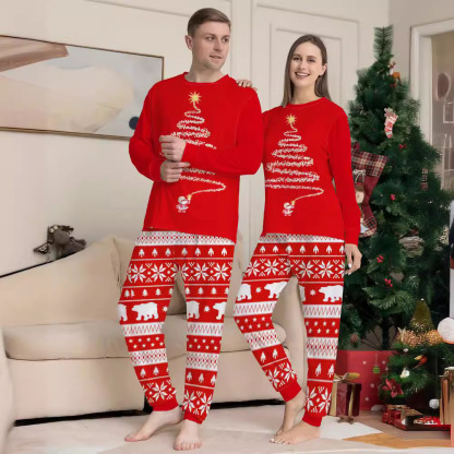 Matching Christmas Pajamas Tree Print Long-sleeve Pajamas Sets