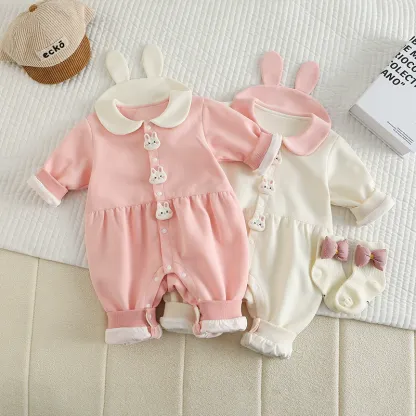 Baby Girl Bunny Themed with Rabbit Shaped Buttons  Rompers