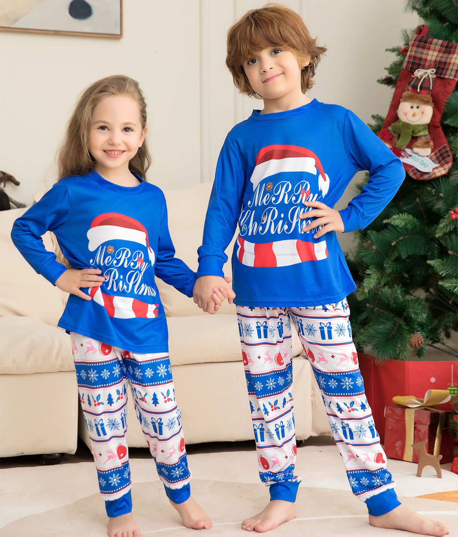 Matching Christmas Pajamas Christmas Hat Letters Long-sleeve Pajamas Sets