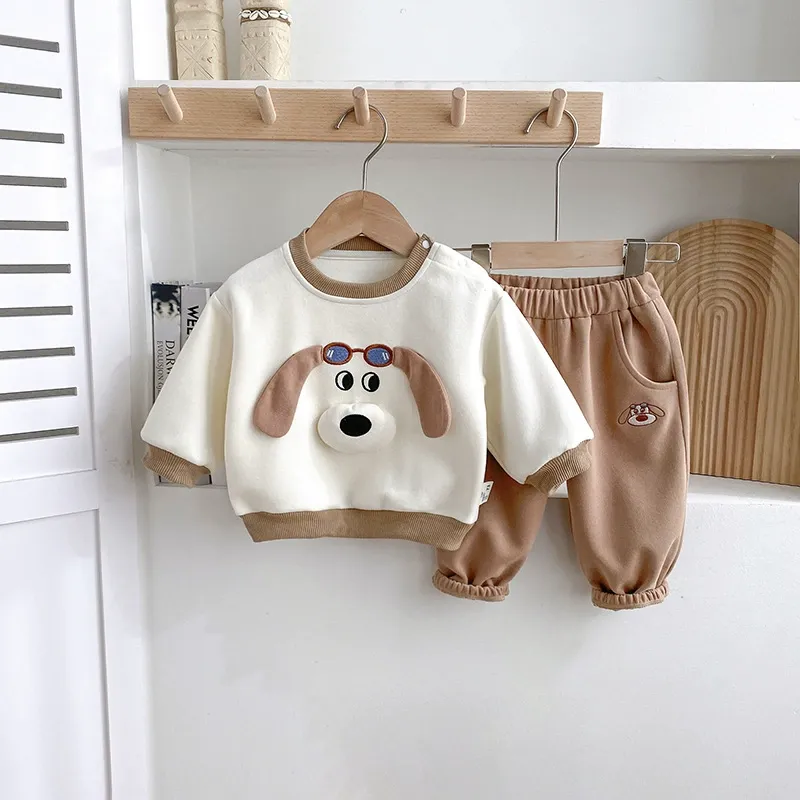 2pcs Toddlers Glasses Puppy Sweatshirt and Pants Set