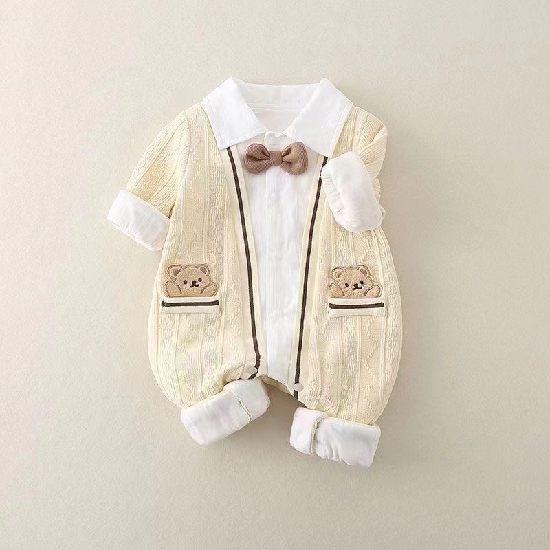 Bear Pocket Bow Tie Collar Romper