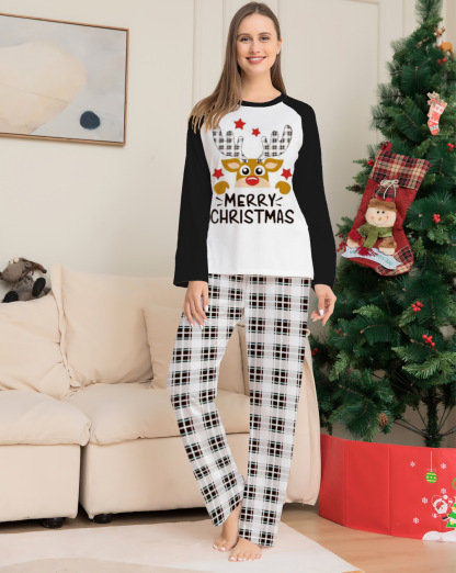 Matching Christmas Pajamas Cartoon Letter Long-sleeve Pajamas Sets