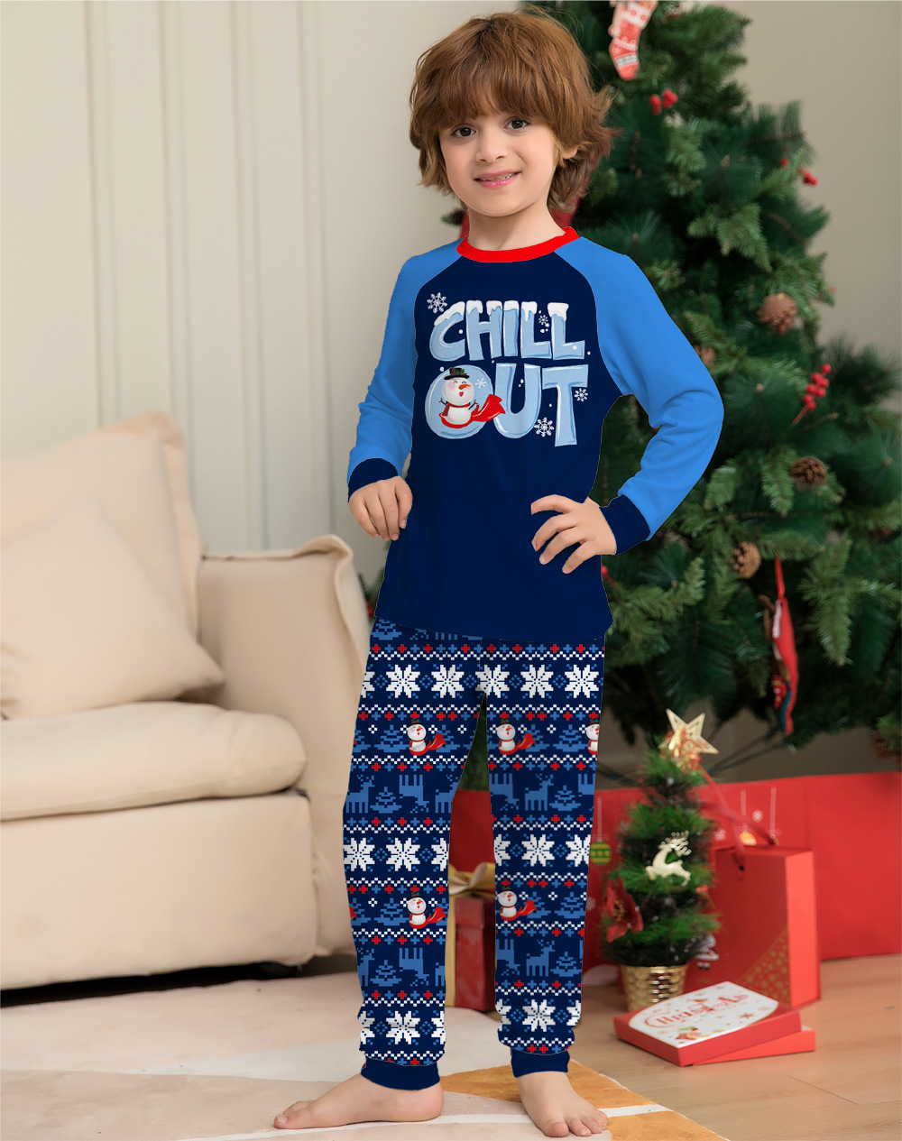 Matching Christmas Pajamas Letter Snowflake Print Long-sleeve Pajamas Sets
