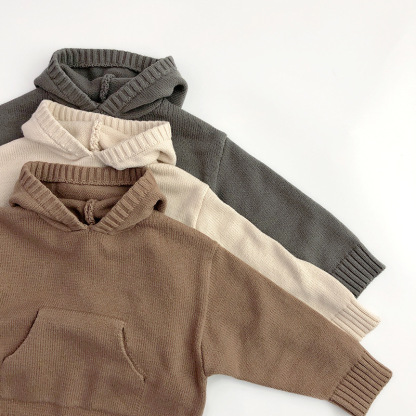 Baby Vintage Casual Even Knit Hooded Sweater