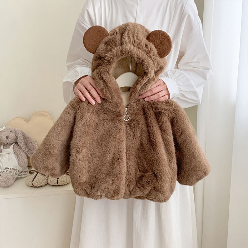 Baby Girl Hooded Bear Padded Thickened Warm Jacket Top