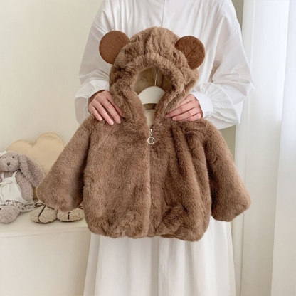 Baby Girl Hooded Bear Padded Thickened Warm Jacket Top