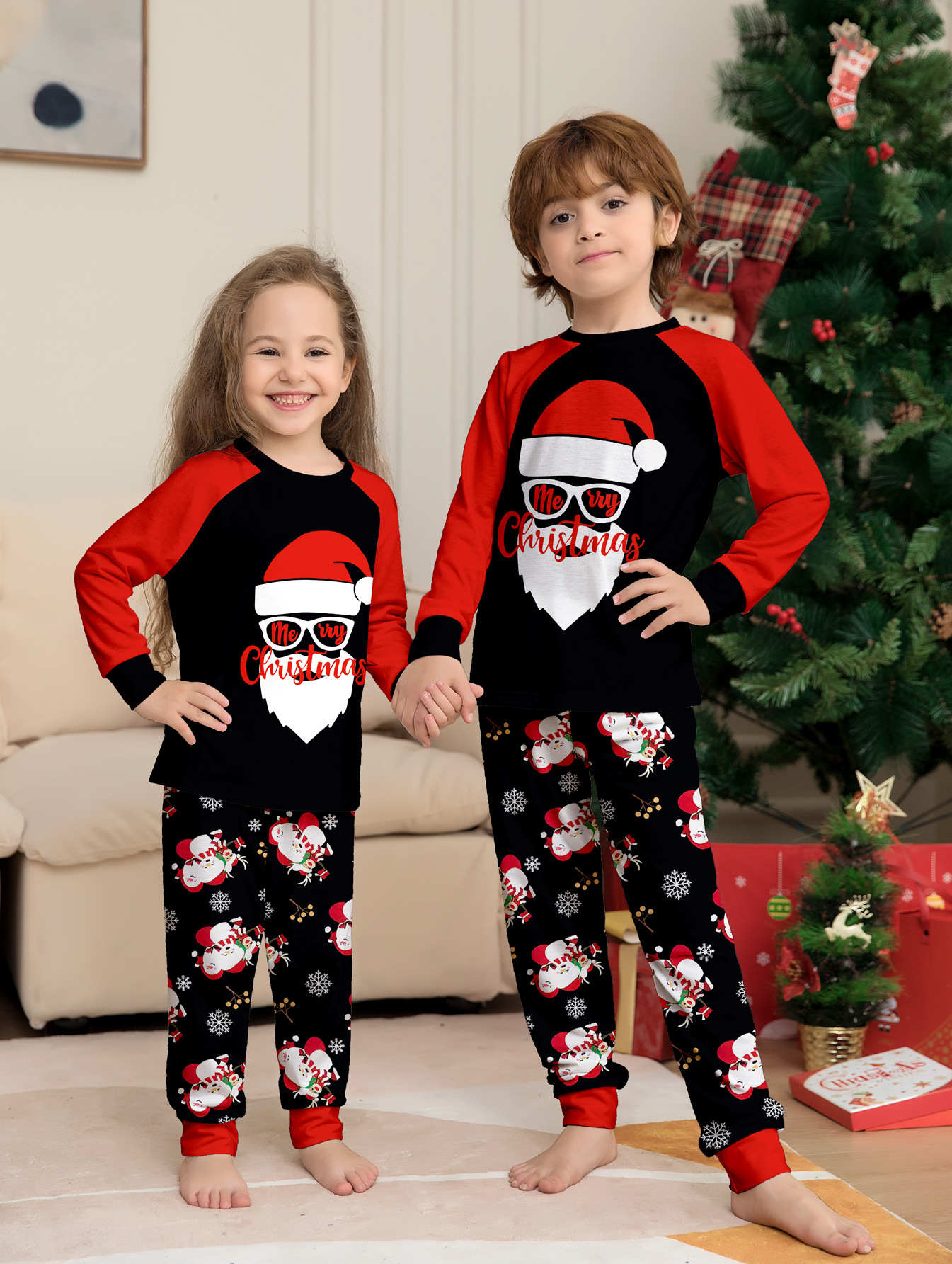 Matching Christmas Pajamas Santa Claus Letter Long-sleeve Pajamas Sets