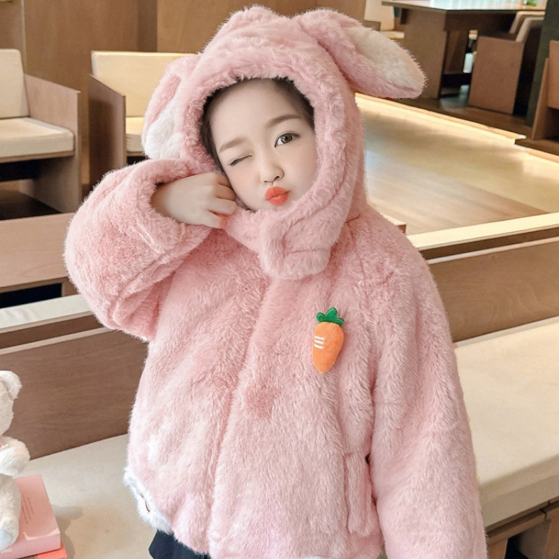 Baby Girl Cute Rabbit Padded and Thickened Cute Hooded Jacket Top