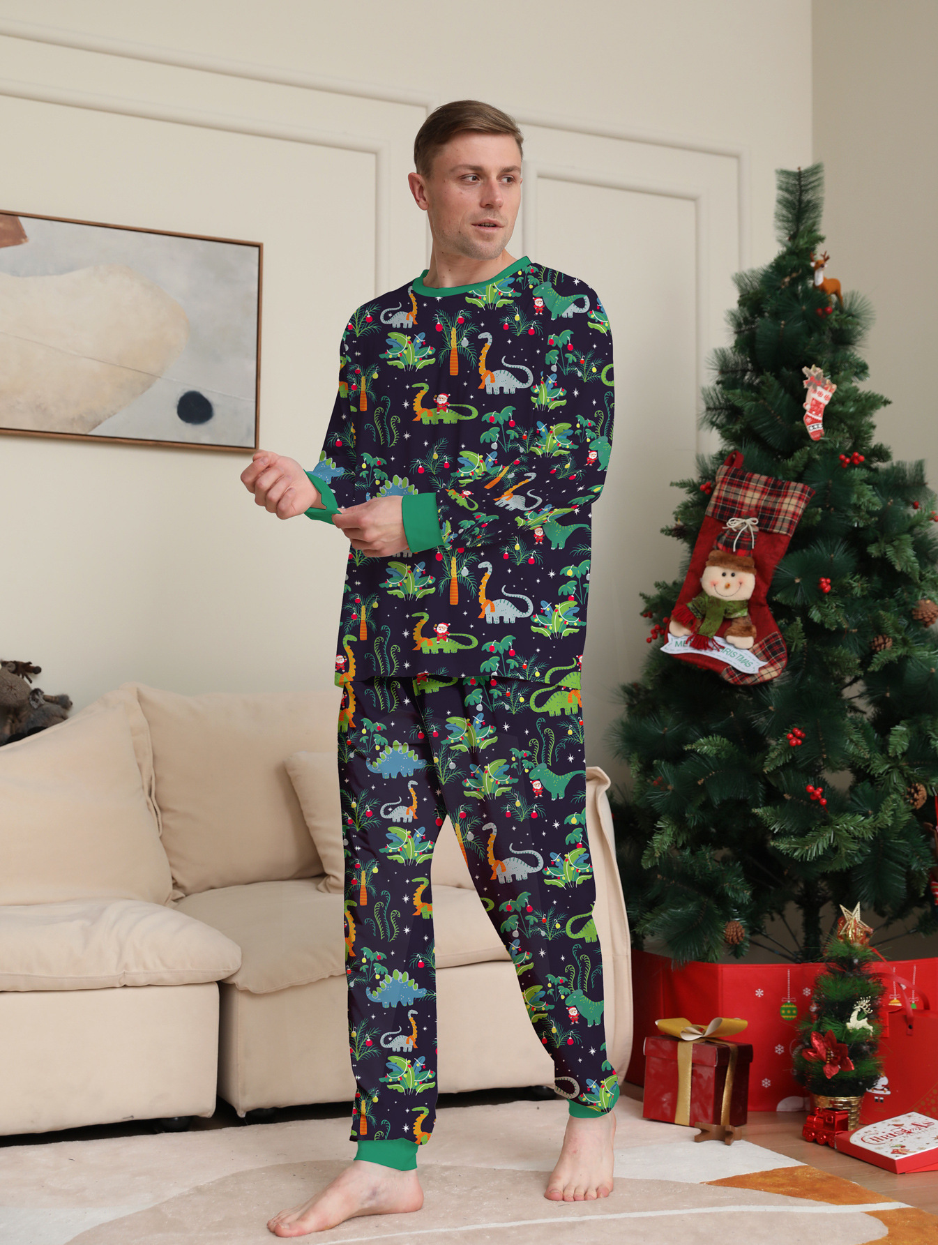 Matching Christmas Pajamas Dinosaurs Long-sleeve Pajamas Sets