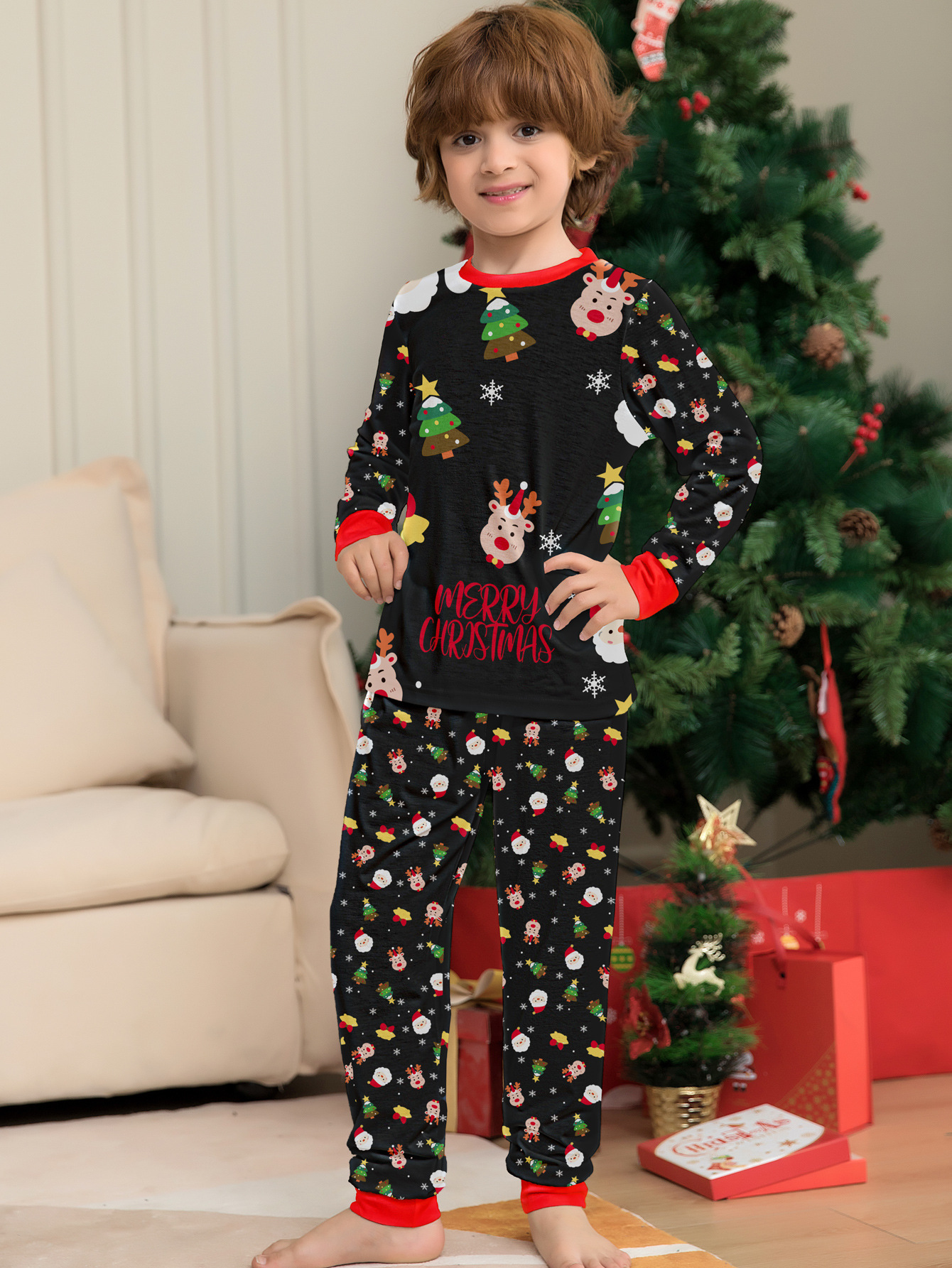 Matching Christmas Pajamas Deer Print Long-sleeve Pajamas Sets