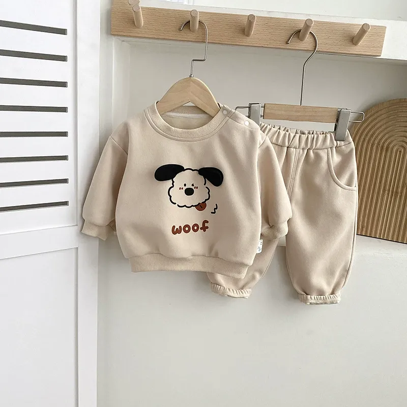 2pcs Toddlers Dog Print Sweatshirt and Pants Set