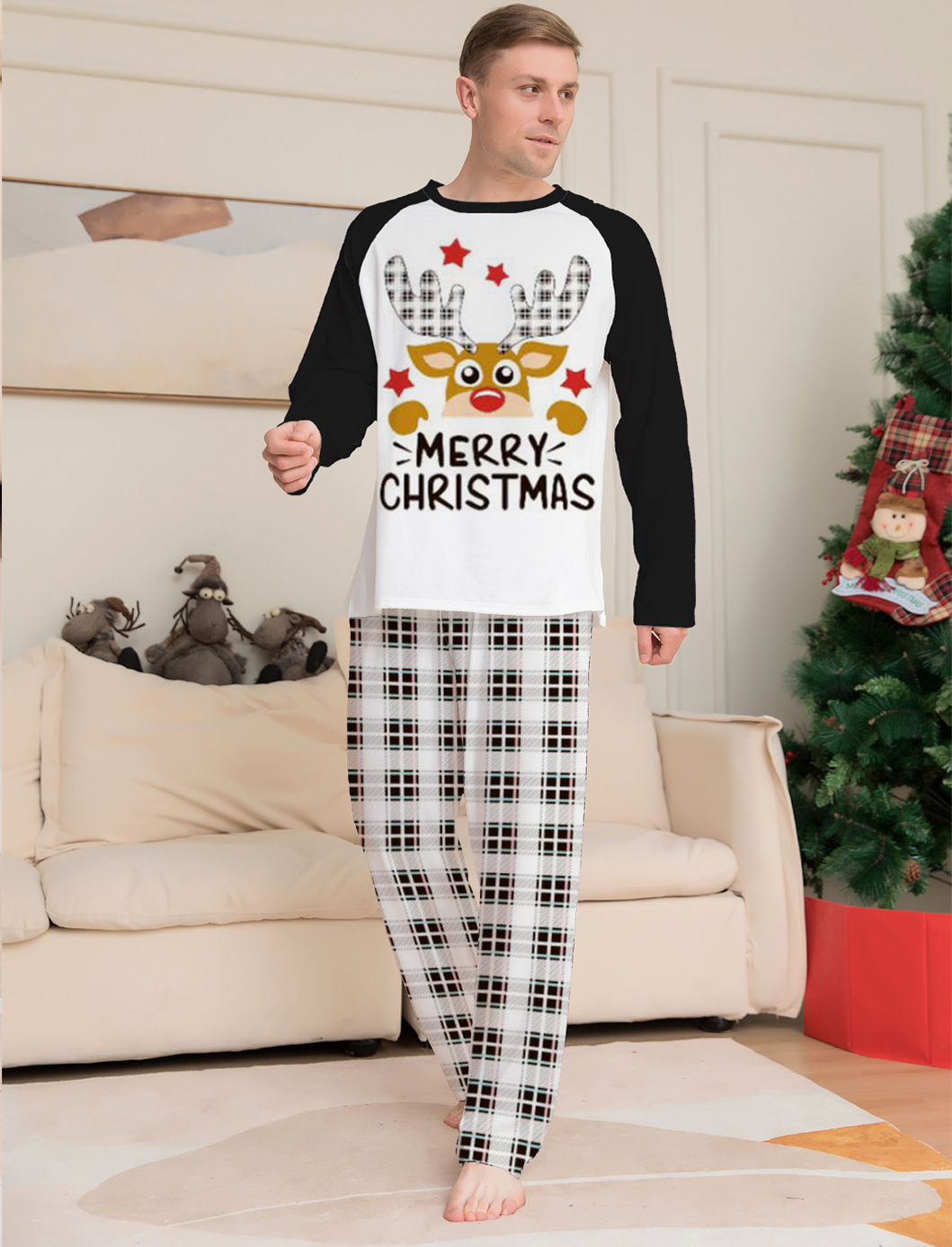Matching Christmas Pajamas Cartoon Letter Long-sleeve Pajamas Sets