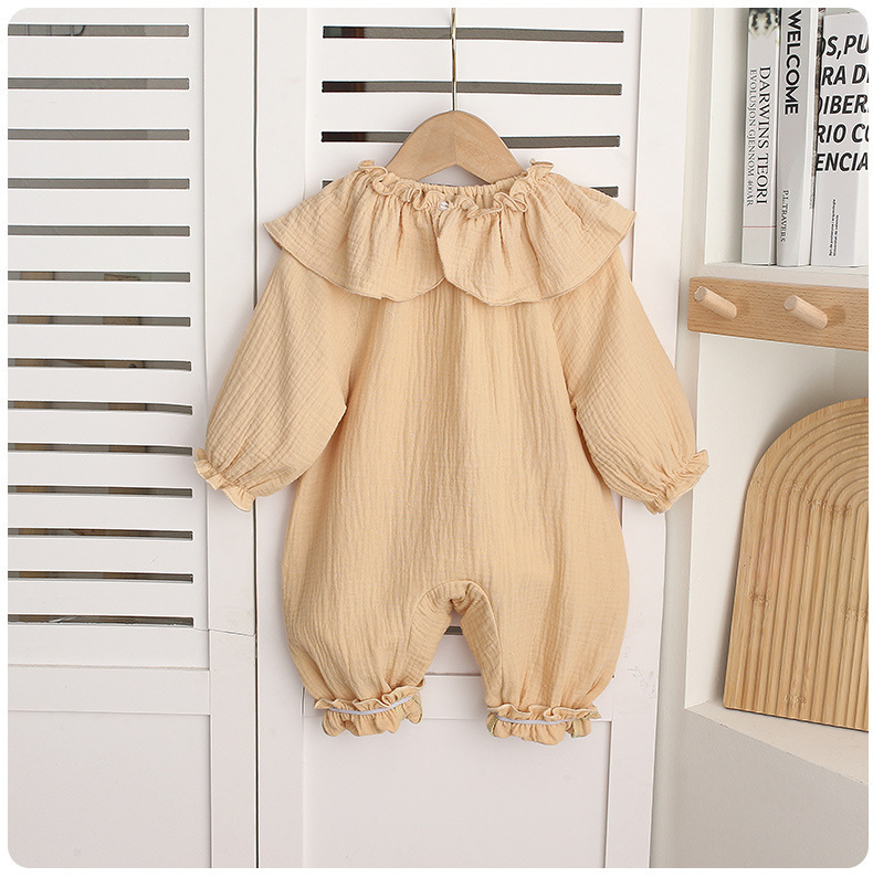 Baby Girls Ruffled Collar Cotton Yarn Rompers