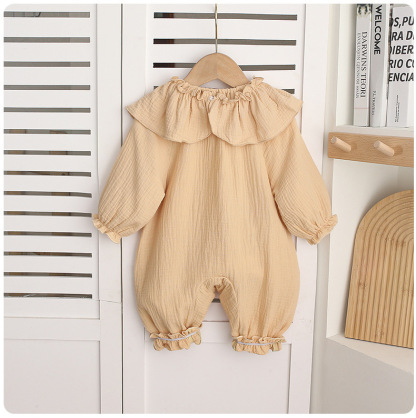 Baby Girls Ruffled Collar Cotton Yarn Rompers