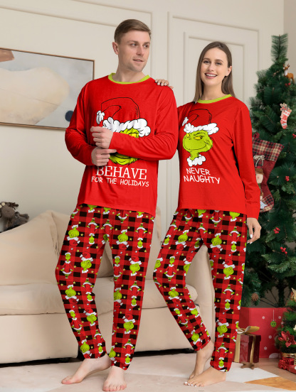 Matching Christmas Pajamas Santa Hat Print Long-sleeve Pajamas Sets