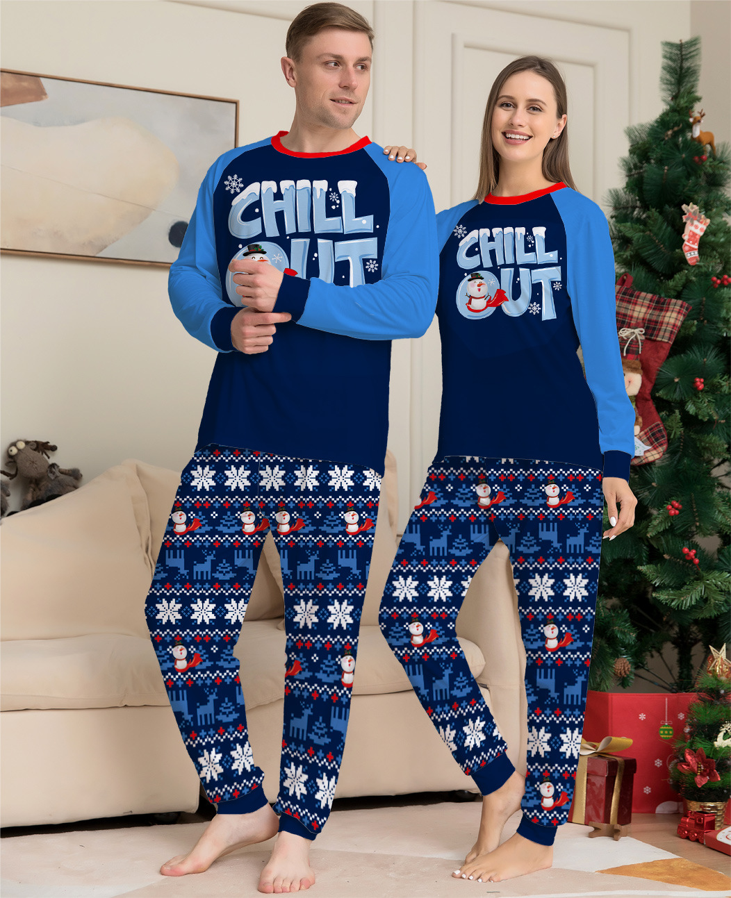 Matching Christmas Pajamas Letter Snowflake Print Long-sleeve Pajamas Sets