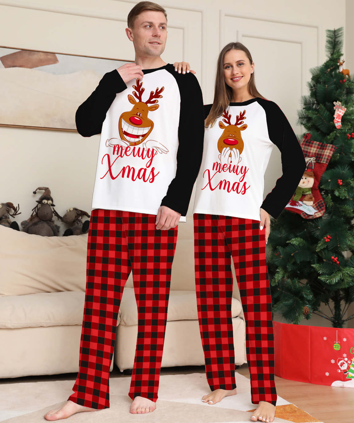 Matching Christmas Pajamas Deer Letter Long-sleeve Pajamas Sets